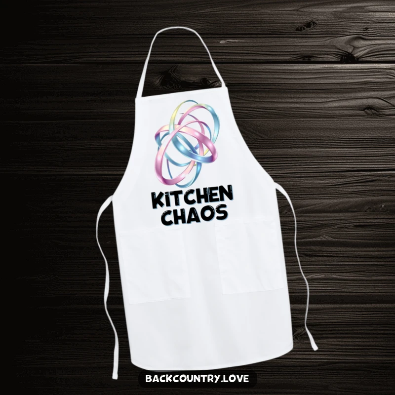 Funny Apron: Dynamic, metallic ribbons intertwine in abstract fashion, humorously representing creative energy in the kitchen.