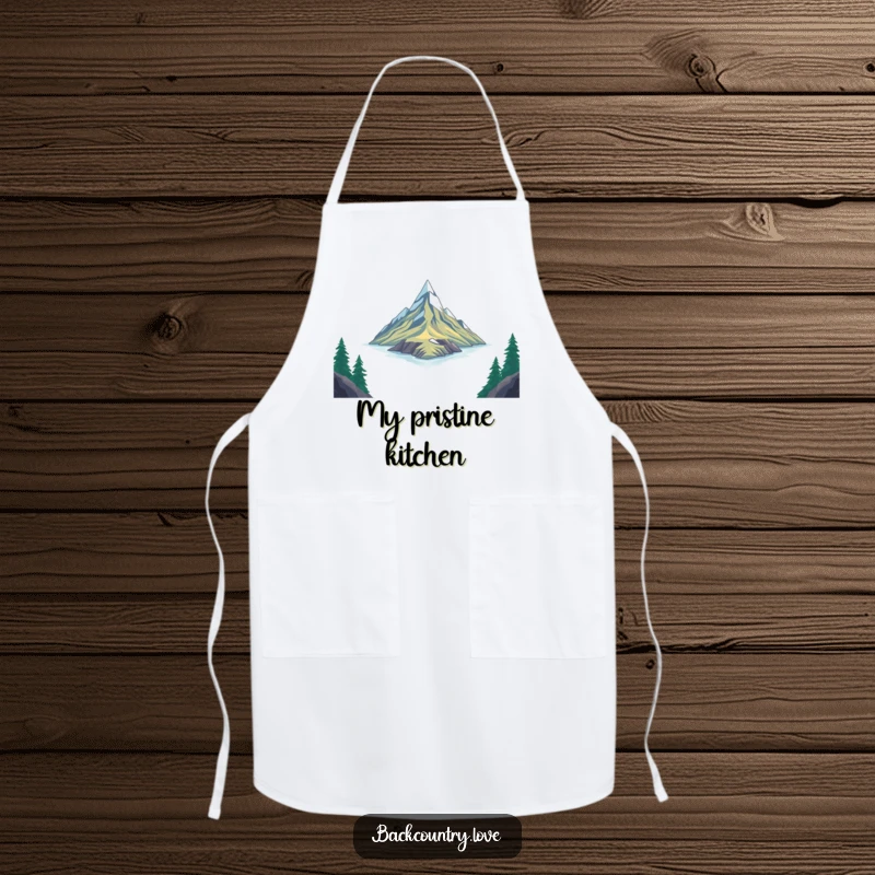 Funny Apron: Sharp, angular shapes suggest a remote, untouched place, humorously representing a chef's bold culinary adventures.