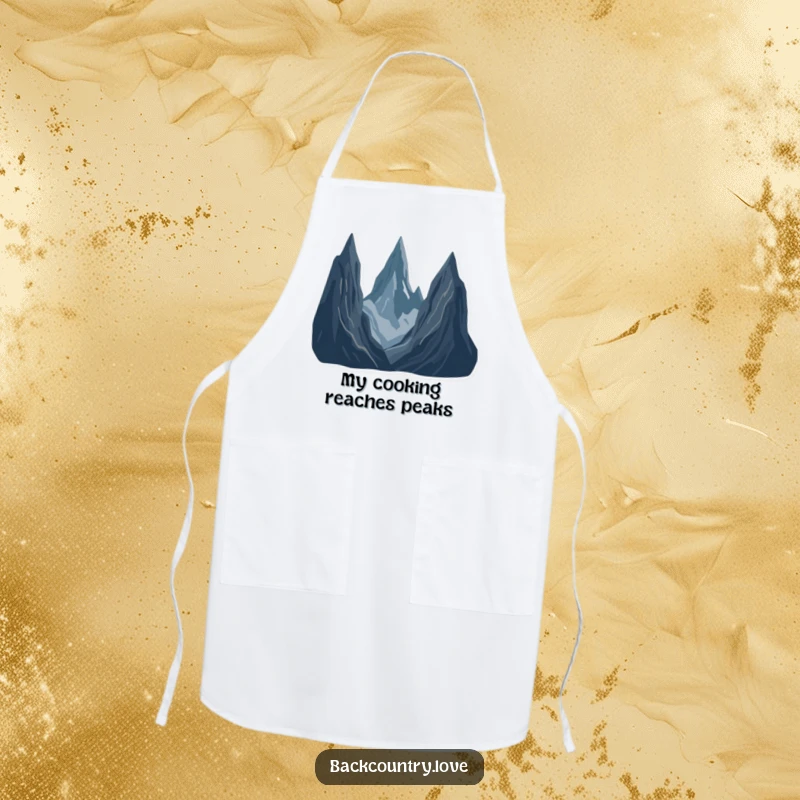 Funny Jagged Peaks Landscape Apron depicting a minimalist scene of stark, jagged mountain peaks in deep, contrasting colors, perfect for kitchen use.