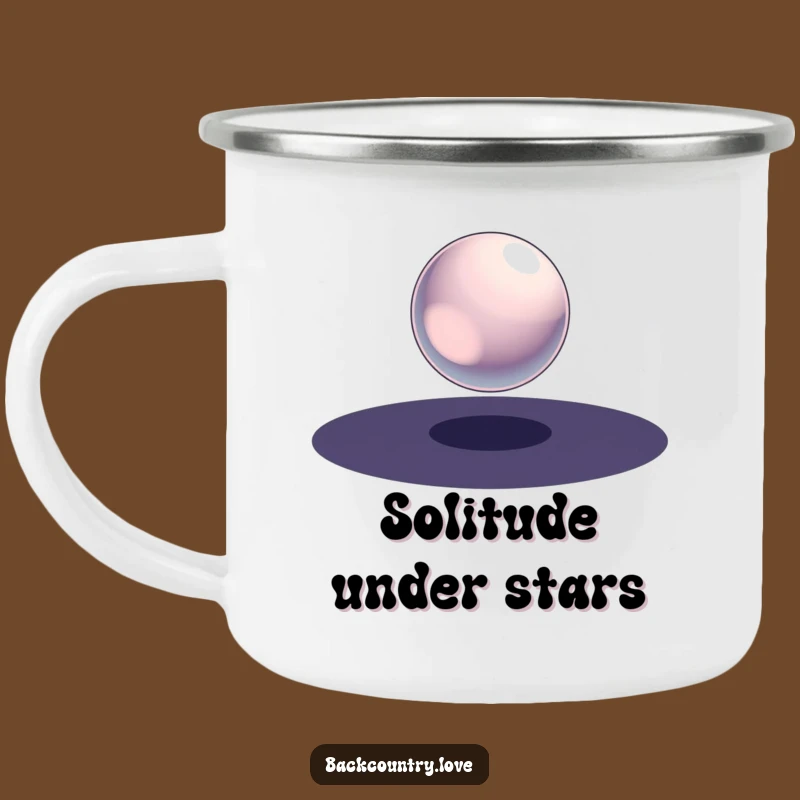 Funny Metallic Sphere Camping Mug: Adventure Fuel with Minimalist Mystery