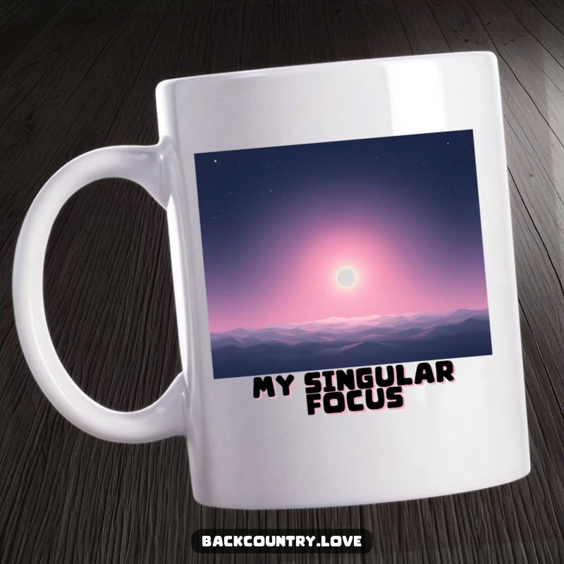Funny Mug: A single, glowing white dot shining brightly in the immense, dark void of space, a humorous representation of hope.