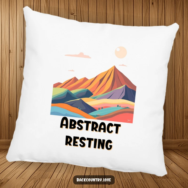 Funny abstract landscape pillow with bold, contrasting color blocks, offering a dynamic and modern decorative accent.