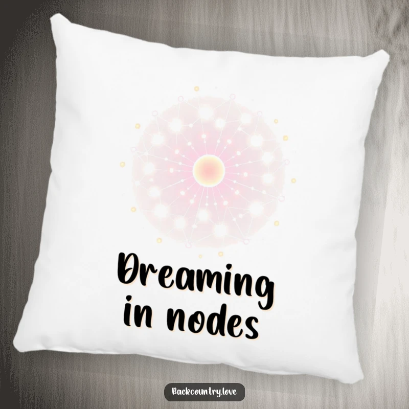 Funny energy network pillow with glowing, interconnected nodes pulsing with energy. Adds a tech-inspired touch to any room.