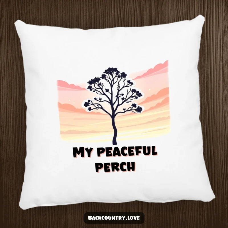 Funny Pillow: A simplified silhouette of a lone tree against a vibrant sky, humorously adding a touch of nature's tranquility to your decor.