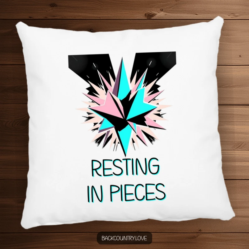 Funny Monochrome Geometric Explosion Pillow featuring sharp, angular shards bursting outwards in a bold black and white abstract pattern, offering comfort and style.