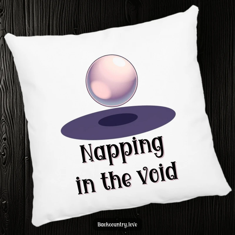Funny Metallic Sphere Pillow with a single, polished metallic sphere suspended in a void of stark darkness, offering comfort and a chic, minimalist look.