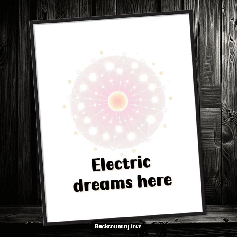 Funny energy network digital art print, depicting glowing, interconnected nodes pulsing with vibrant energy.