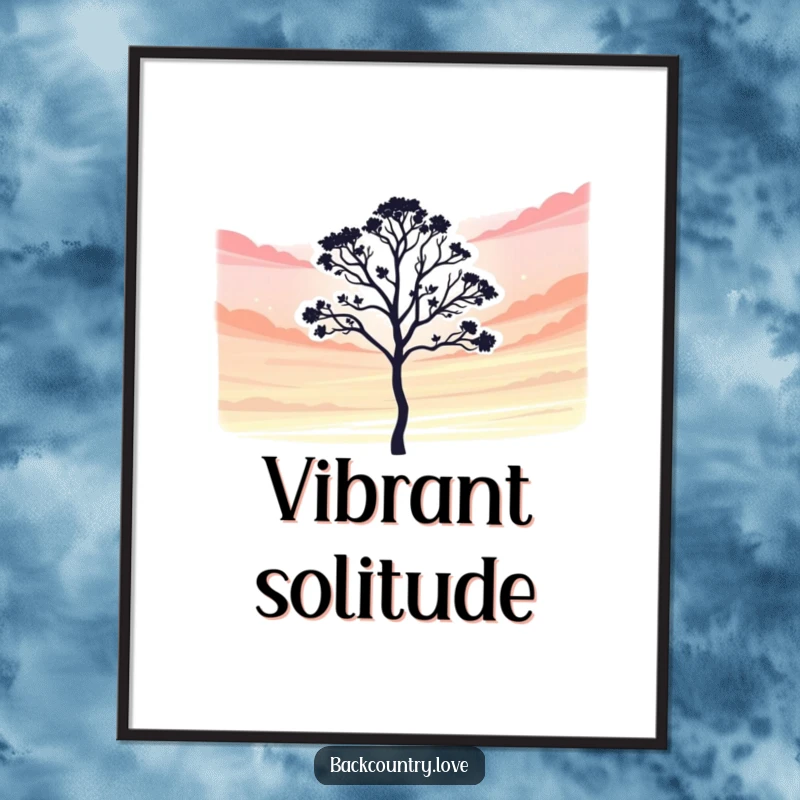 Funny Digital Art Print: A bold silhouette of a lone tree against a vibrant sky, humorously symbolizing nature's enduring beauty and strength.