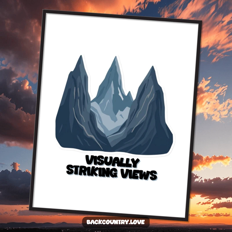 Funny Jagged Peaks Landscape Digital Art Print depicting a minimalist scene of stark, jagged mountain peaks in deep, contrasting colors, perfect for instant wall art.