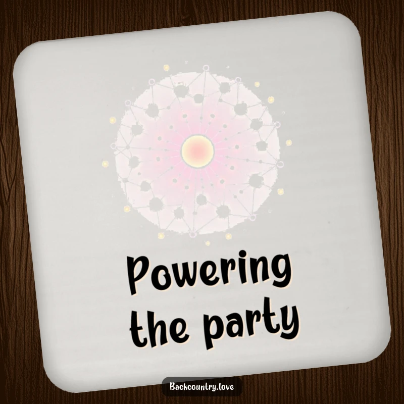 Funny energy network coasters featuring glowing, interconnected nodes pulsing with energy. Protects surfaces with futuristic flair.