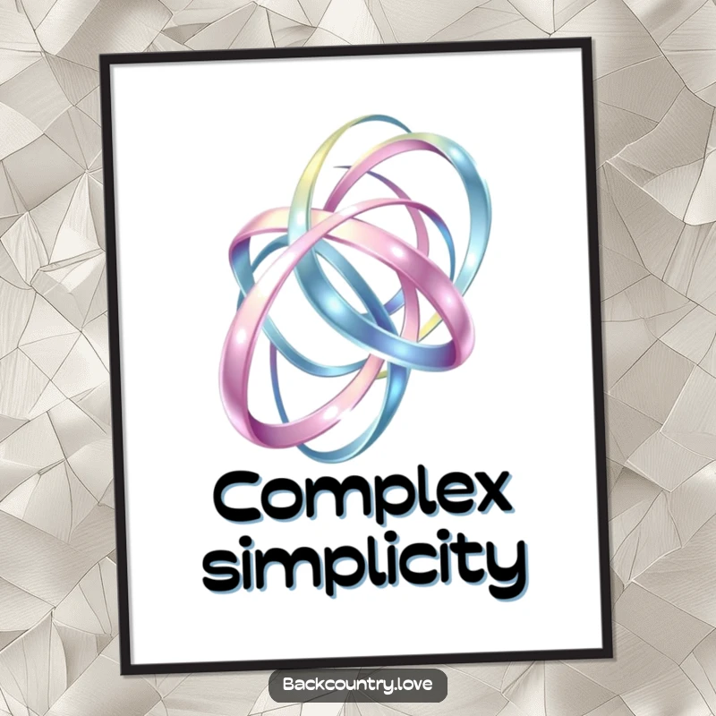 Funny Poster: Intertwining metallic ribbons form a complex, abstract structure, bringing a sense of dynamic movement and humorous artistry.