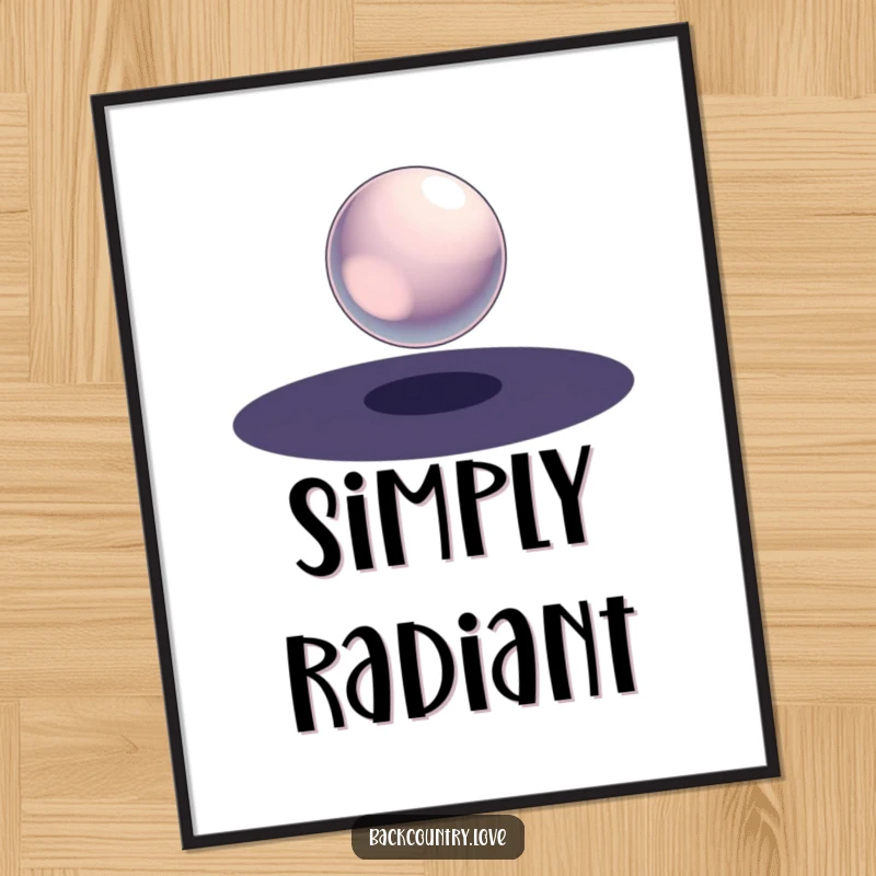 Funny Metallic Sphere Poster depicting a single, polished metallic sphere suspended in a vast void of stark, deep darkness, ideal for minimalist wall decor.