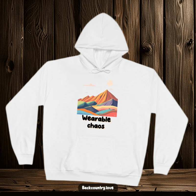 Funny abstract landscape hoodie, featuring bold, contrasting color blocks creating a dynamic visual. Perfect for cozy, artistic comfort.