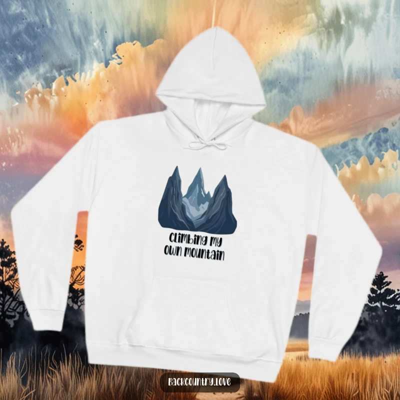 Funny Jagged Peaks Landscape Hoodie showcasing a minimalist scene of stark, jagged mountain peaks in deep, contrasting colors, designed for comfort and warmth.