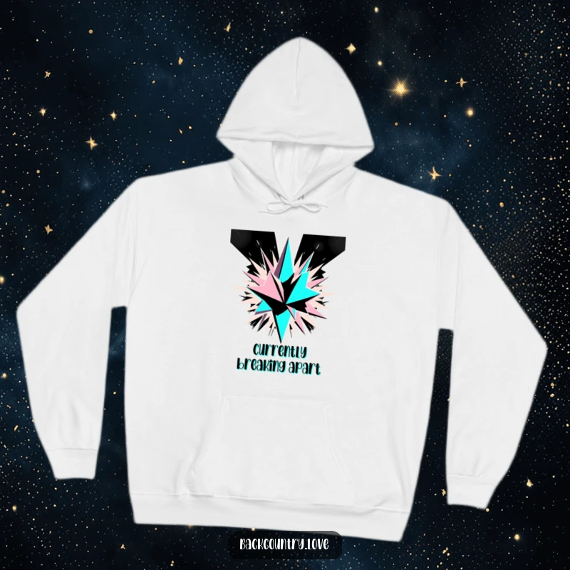 Funny Monochrome Geometric Explosion Hoodie featuring sharp, angular shards bursting outwards in a striking black and white abstract design, perfect for staying warm.