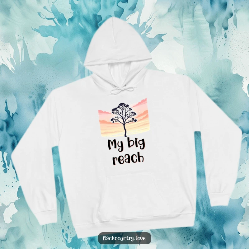 Funny Hoodie: A lone tree's silhouette against a vibrant, painterly sky, humorously evoking peace and natural beauty.