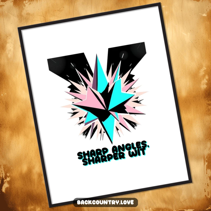 Funny Free Printable Wall Art showcasing sharp, angular geometric shards exploding outwards in a striking monochrome palette.