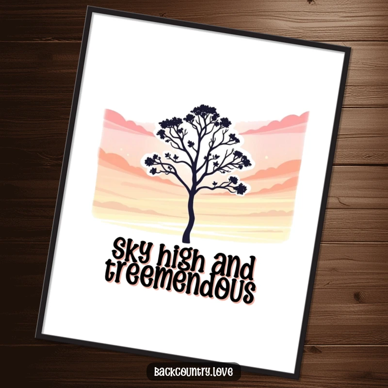 Funny Free Printable Wall Art showcasing a bold, simplified silhouette of a lone tree standing strong against a vibrantly colored sky.
