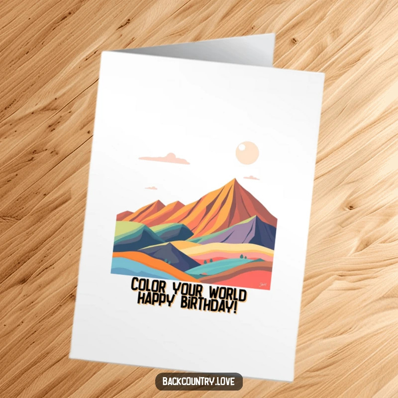 Funny Free Printable Birthday Card featuring a bold, contrasting abstract landscape in dynamic color blocks, perfect for a lively celebration.