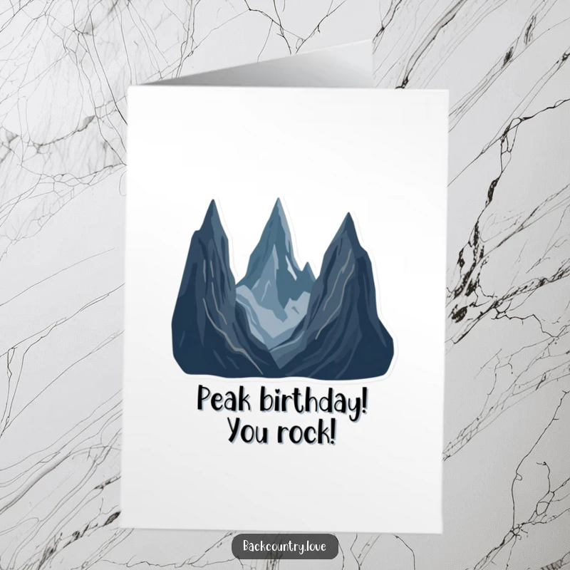 Funny Free Printable Birthday Card featuring a stark, minimalist landscape of jagged peaks in deep, contrasting colors.