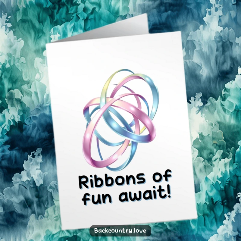 Funny Free Printable Birthday Card with intertwining metallic ribbons forming an abstract, dynamic structure, wishing a chic and happy birthday.