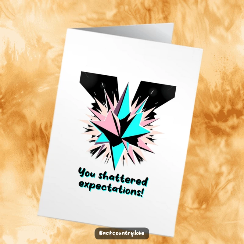 Funny Free Printable Congratulations Card with bold, monochrome geometric shards exploding outwards, signifying successful achievement.