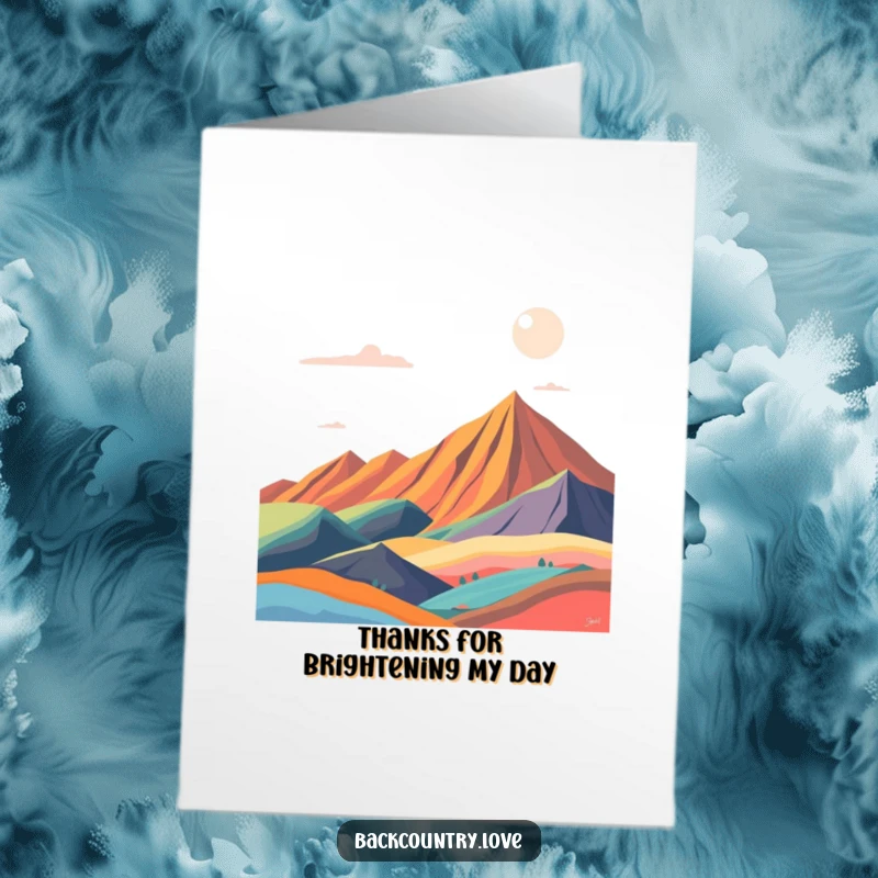 Funny Free Printable Thank You Card showcasing a dynamic abstract landscape with bold, contrasting color blocks, conveying gratitude with artistic energy.