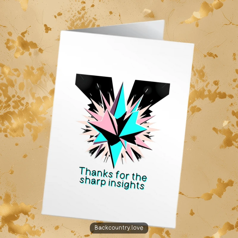 Funny Free Printable Thank You Card depicting bold, monochrome geometric shards exploding, perfect for expressing gratitude uniquely.
