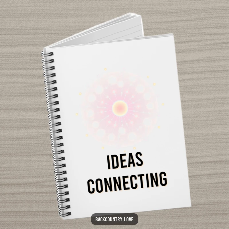 Funny energy network notebook, with a cover showcasing glowing, interconnected nodes pulsing with energy.