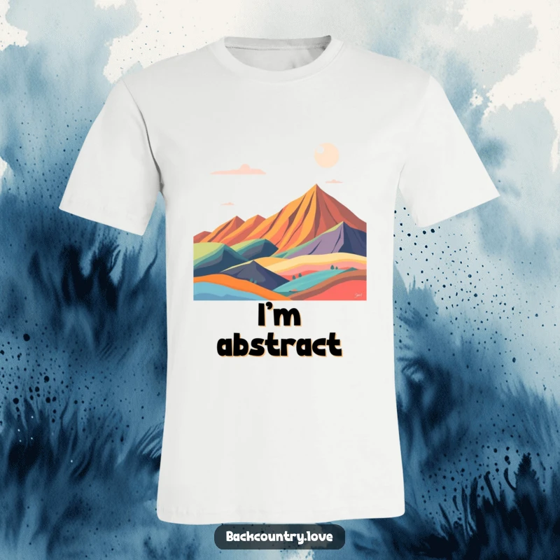 Funny abstract landscape t-shirt showcasing bold, contrasting color blocks in a dynamic arrangement. Ideal for modern art lovers.