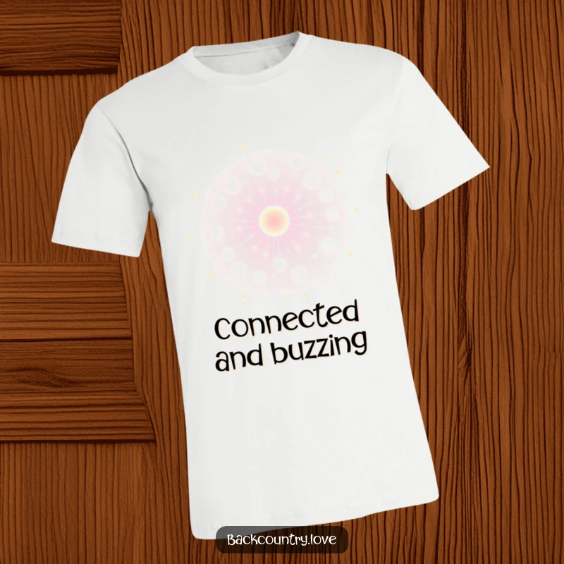 Funny energy network t-shirt displaying glowing, interconnected nodes that pulse with vibrant energy. Ideal for tech enthusiasts.