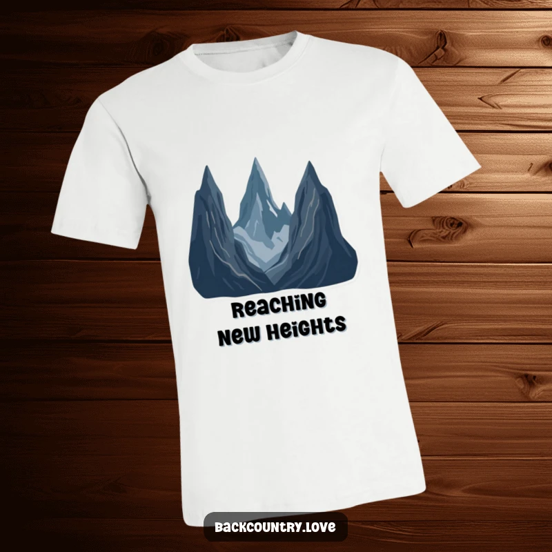Funny Jagged Peaks Landscape T-Shirt with a minimalist depiction of stark, jagged mountain peaks in deep, contrasting colors, perfect for outdoor enthusiasts.