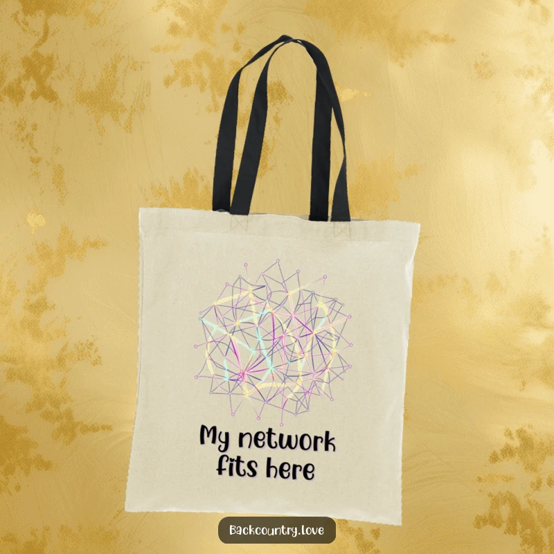 Funny Neon Network Lines Tote Bag with abstract, interconnected lines forming a complex network in vibrant neon hues, perfect for carrying belongings in style.