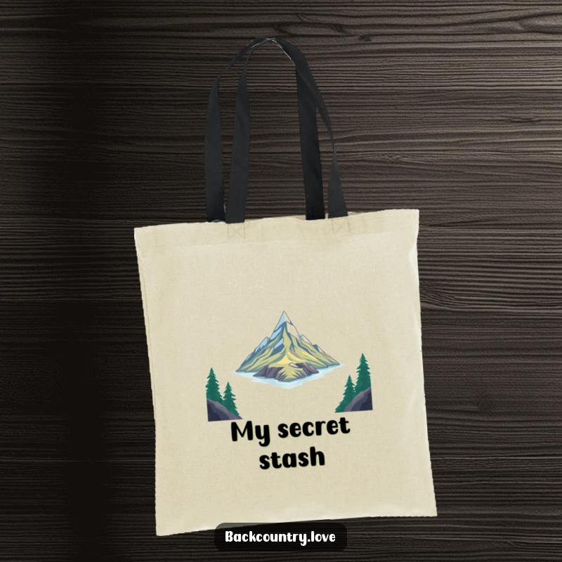 Funny Tote Bag: Angular, abstract graphics represent a remote and untouched location, humorously suggesting a journey into the unknown.