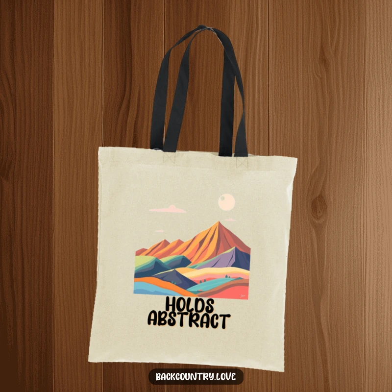Funny abstract landscape tote bag with bold, contrasting color blocks, showcasing a dynamic and modern art pattern.