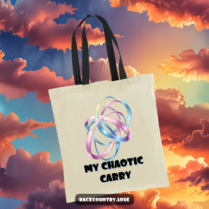 Funny Tote Bag: Dynamic, metallic ribbons intertwine in an abstract pattern, a humorous and eye-catching design for daily use.