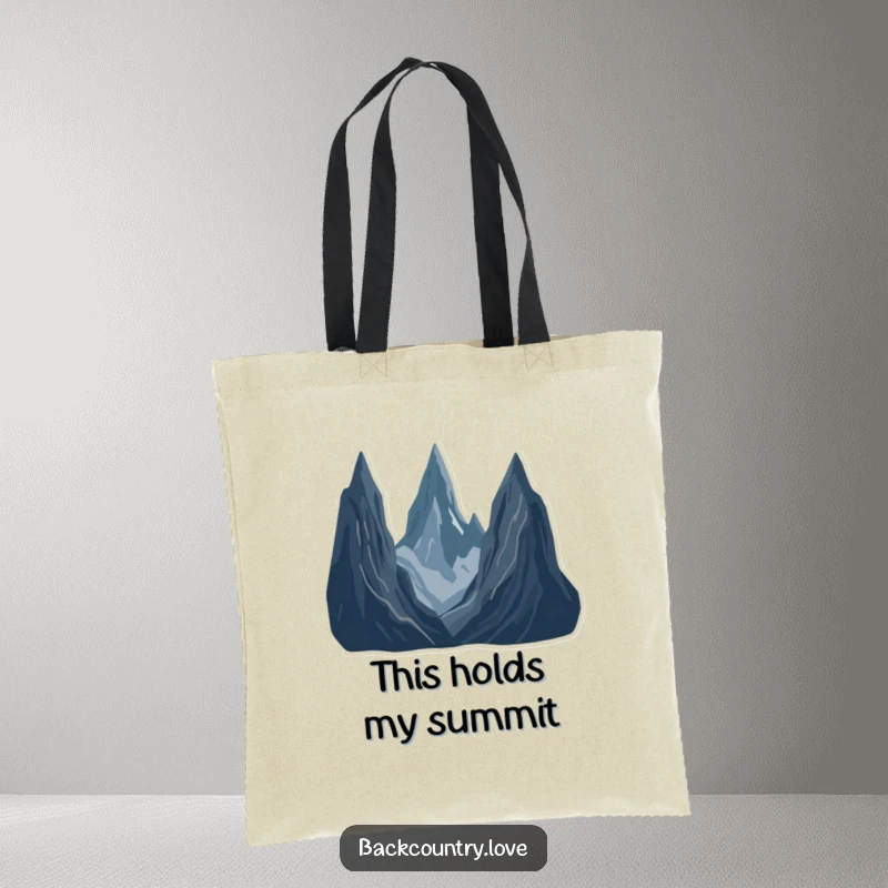 Funny Jagged Peaks Landscape Tote Bag depicting a minimalist scene of stark, jagged mountain peaks in deep, contrasting colors, perfect for everyday use.